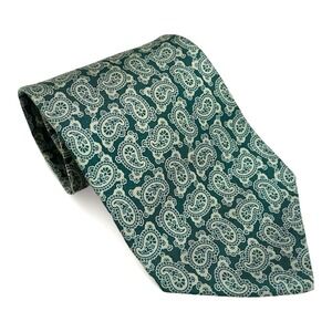 Vintage 90s Giorgio Armani 100% Silk Paisley Green Tie Wide 3.5in Made in Italy